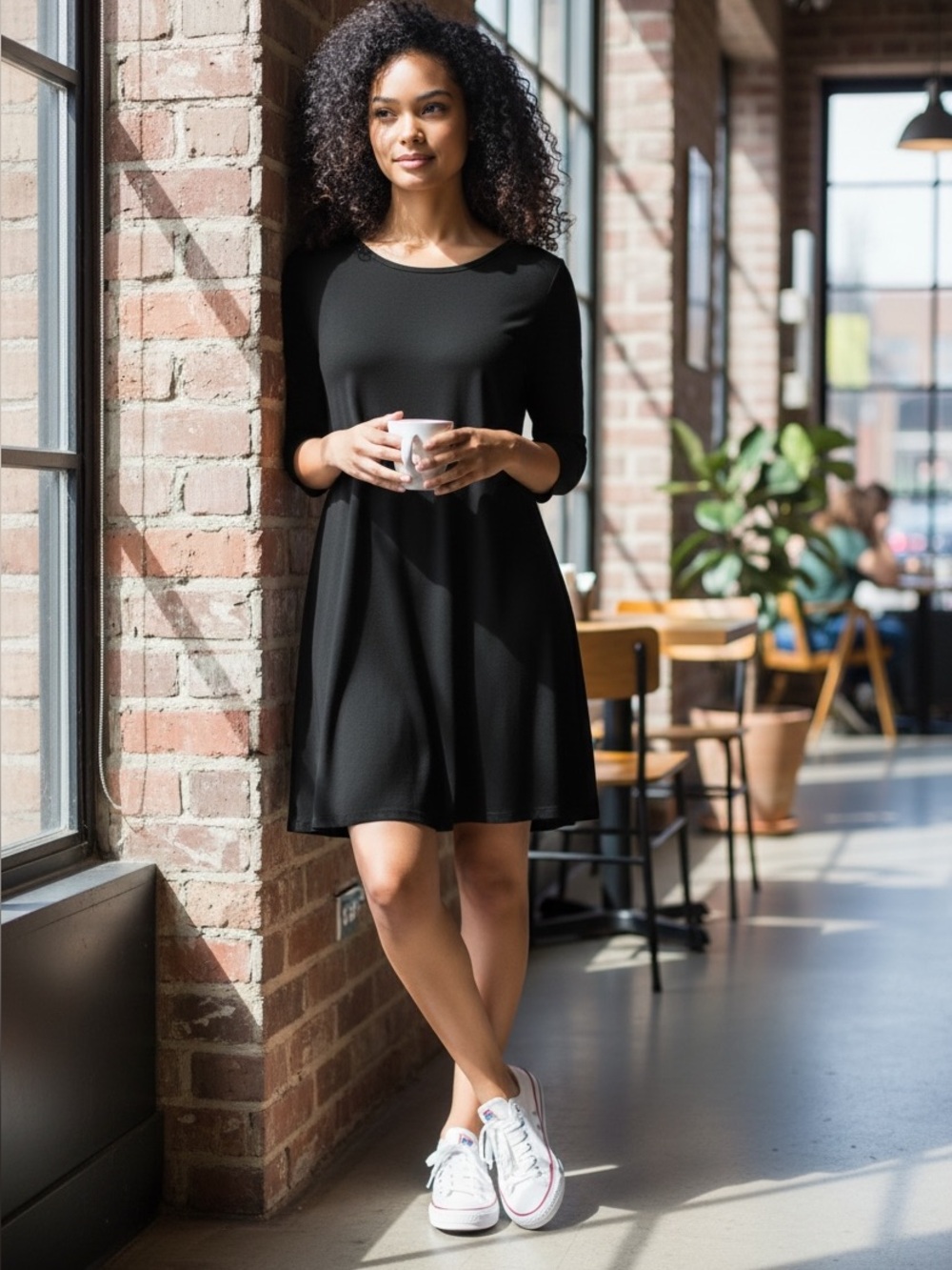 Michael Kors Black Crewneck Shift Dress with Gold Zip